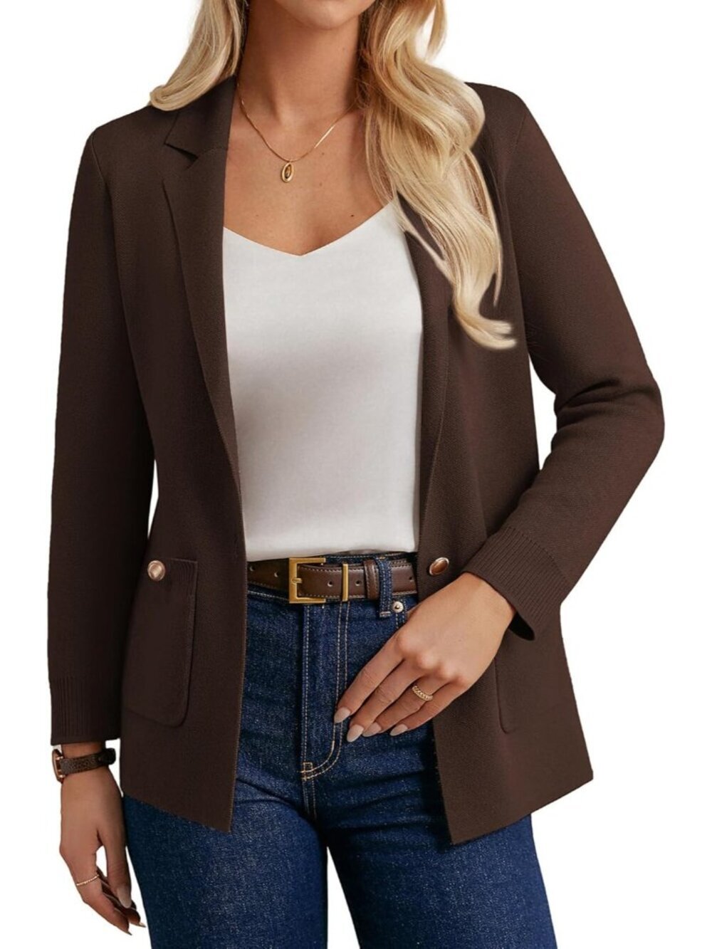 Women's Chocolate Sweater Blazers Long Sleeve Button Down Cardigan Business